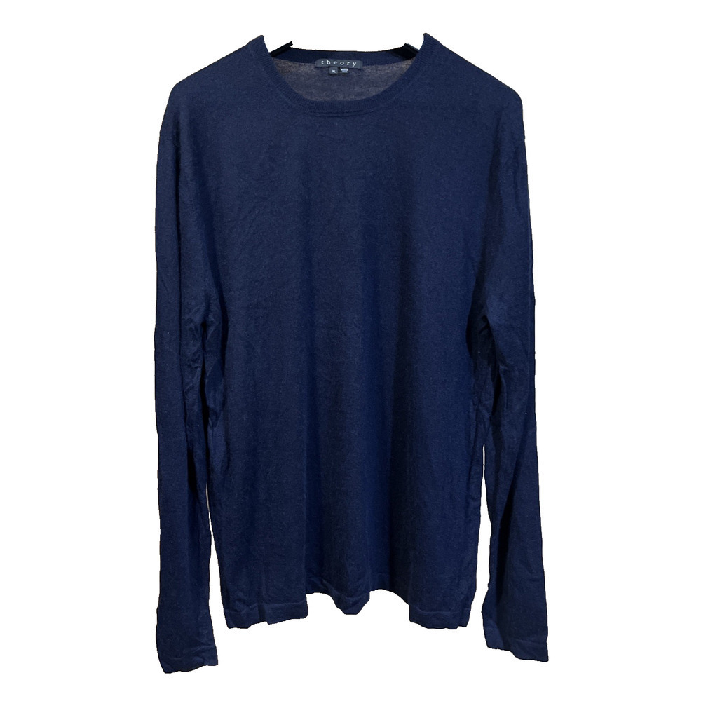 Theory Andrew Cashmere Silk Blend Sweater Mens XL Navy Blue Luxury Capsule